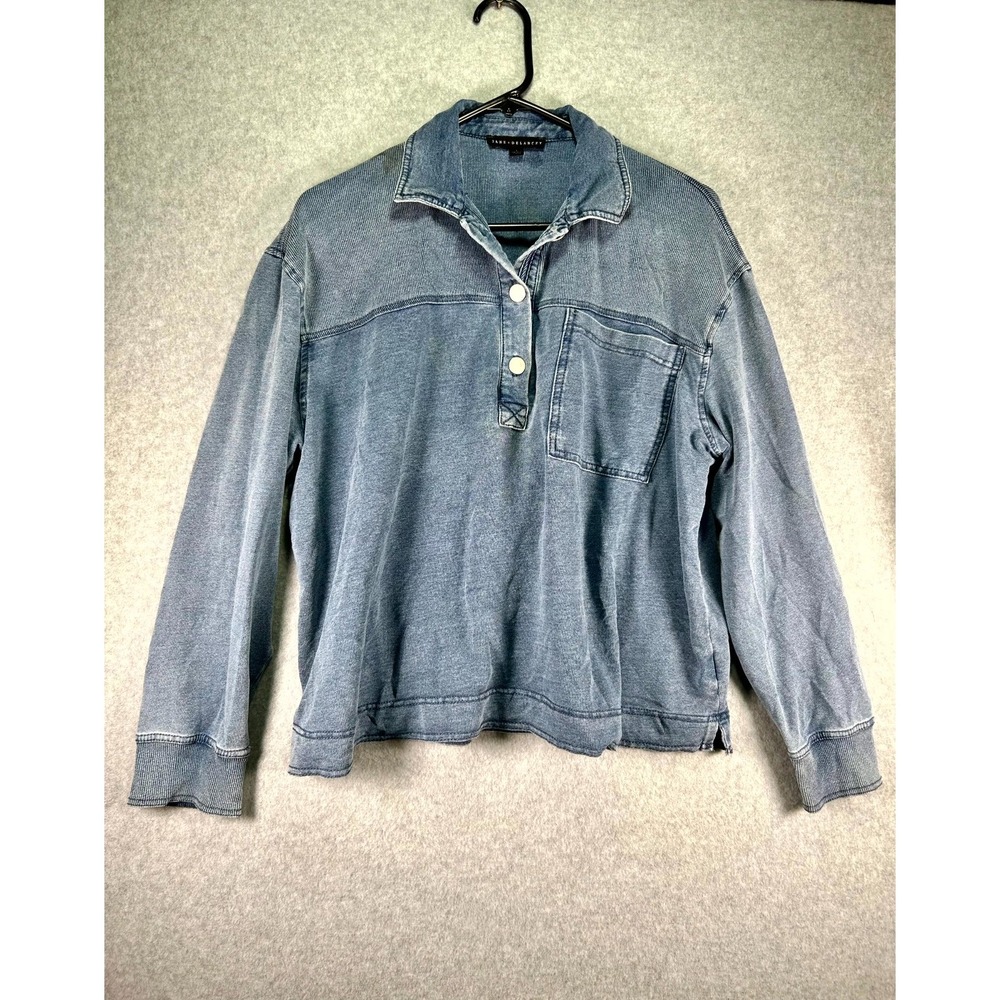 Jane & Delancey French Terry Shirt Women's Large Blue Long Sleeve Putton Placket